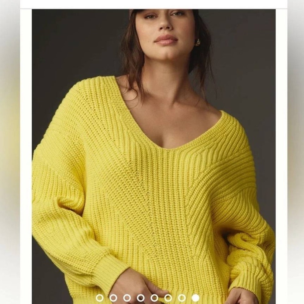 Maeve Anthropologie Chunky Knit V-Neck Sculptured Sweater Chartreuse Yellow XXS